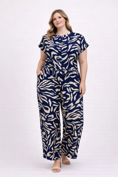 Truedames Plus Size Abstract Print Jumpsuit In Blue