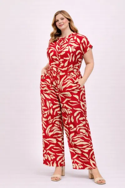 Truedames Plus Size Abstract Print Jumpsuit In Red