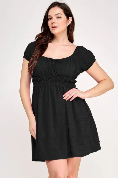 Truedames Plus Size Babydoll Bubble Check Dress In Black