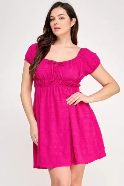 Truedames Plus Size Babydoll Bubble Check Dress In Pink