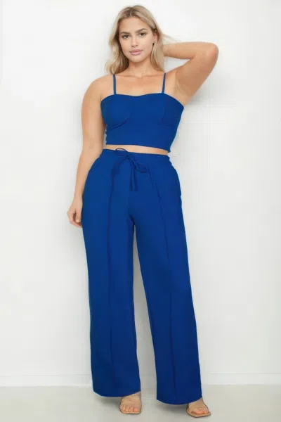 Truedames Plus Size Bustier Crop Cami Top & Slant Pocket Straight Pants In Blue