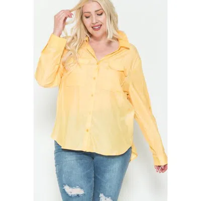 Truedames Plus Size Chest Pocket Oversized Satin Shirt In Yellow