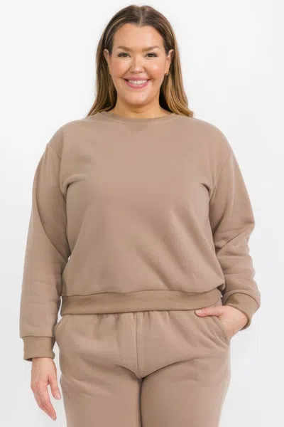 Truedames Plus Size Classic Poly Fleece Crewneck Pullover In Beige