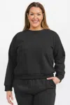 Truedames Plus Size Classic Poly Fleece Crewneck Pullover In Black