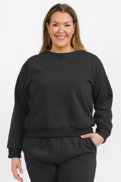 Truedames Plus Size Classic Poly Fleece Crewneck Pullover In Black