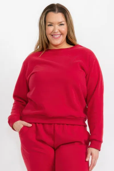 Truedames Plus Size Classic Poly Fleece Crewneck Pullover In Pink