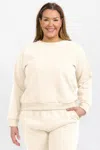 Truedames Plus Size Classic Poly Fleece Crewneck Pullover In Neutral