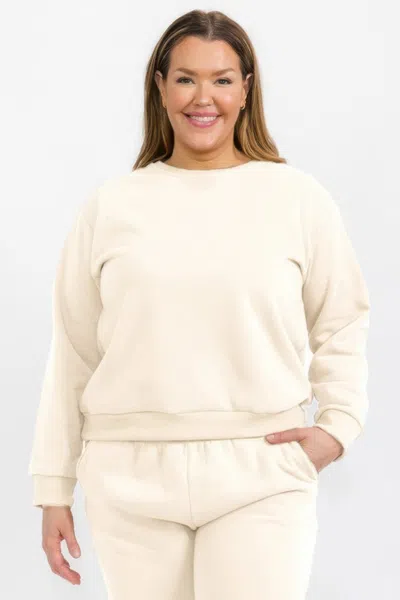 Truedames Plus Size Classic Poly Fleece Crewneck Pullover In Neutral