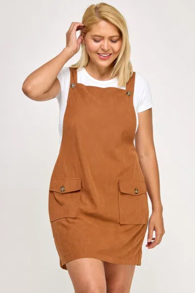 Truedames Plus Size Corduroy Overall Dress In Brown