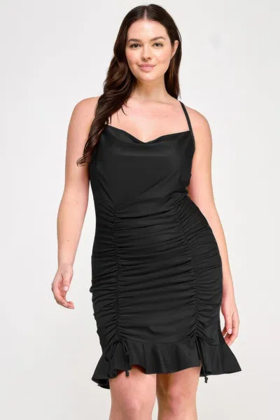 Truedames Plus Size Cowl Neck Ruch Ruffle Dress In Black