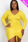 Truedames Plus Size Drawstring Ruched Front In Yellow