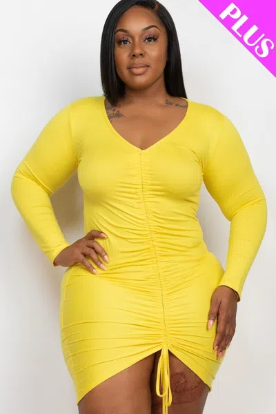 Truedames Plus Size Drawstring Ruched Front In Yellow