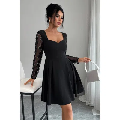 Truedames Plus Size Elegant Lace Panels Sequins Dress In Black