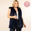 Truedames Plus Size Faux Fur Hooded Vest In Blue