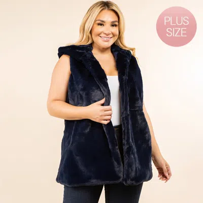 TRUEDAMES PLUS SIZE FAUX FUR HOODED VEST