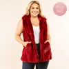 Truedames Plus Size Faux Fur Hooded Vest In Burgundy
