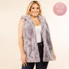 Truedames Plus Size Faux Fur Hooded Vest In Gray