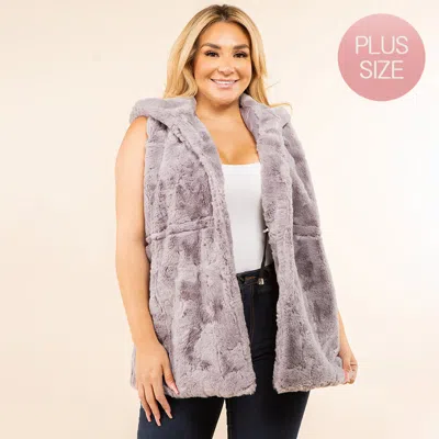 Truedames Plus Size Faux Fur Hooded Vest In Pink