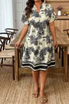 Truedames Plus Size Floral Print V Neck Fit Midi Dress In Black