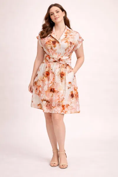 Truedames Plus Size Floral Waist Tie Shirt Dress In Multi
