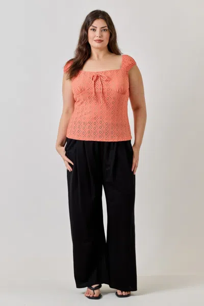 Truedames Plus Size Knit Eyelet Cap Sleeve Top In Black