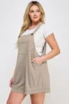 Truedames Plus Size Knit Linen Pleated Overall Shorts In Brown