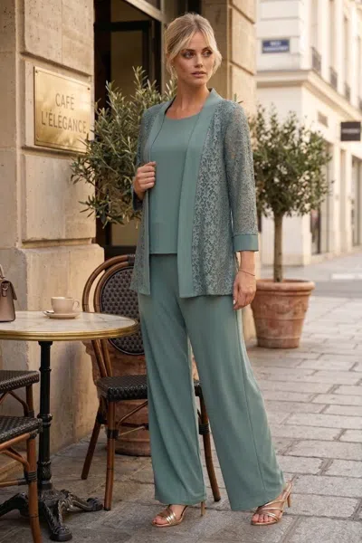 Truedames Plus Size Lace Jacket Formal Pant Suit For Mother Of The Bride In Multi