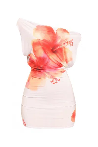 Truedames Plus Size Large Flower Printed Draped Mini Dress In Neutral