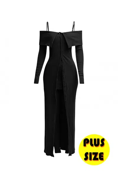 Truedames Plus Size Long Length Top & Skirt Leggings Set In Black