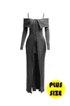 Truedames Plus Size Long Length Top & Skirt Leggings Set In Gray