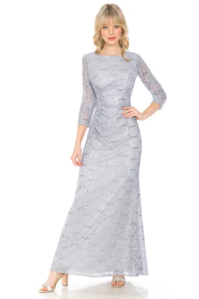 Truedames Plus Size Long Sleeve Lace Mother Of Bride Dress In Silver