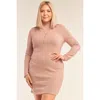 Truedames Plus Size Long Sleeve Ribbed Knit Sexy Cut Out Back Mini Dress In Gray