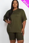 Truedames Plus Size Loose Fit Top & Biker Shorts Set In Green