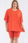 Truedames Plus Size Loose Fit Top & Biker Shorts Set In Red