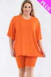 Truedames Plus Size Loose Fit Top & Biker Shorts Set In Yellow