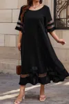 Truedames Plus Size Mesh Splicing Round Neck Long Dress In Black