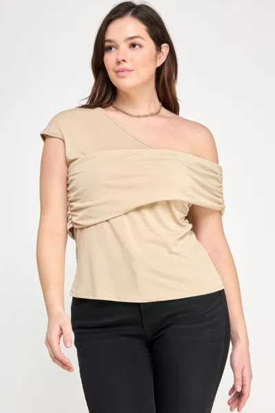 Truedames Plus Size One Shoulder Assymetric Knit Crepe Top In Neutral