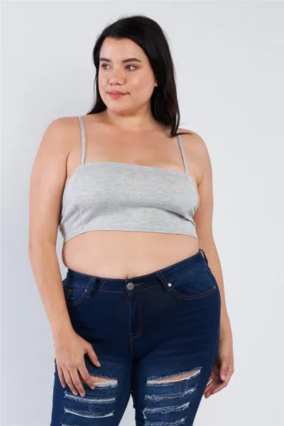 Truedames Plus Size Open Stripe Back Cami Strap Athletic Lounge Bra In Gray