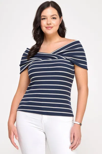 Truedames Plus Size Ots Knit Ribbed Striped Top In Multi