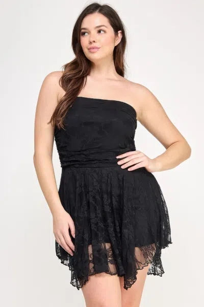 Truedames Plus Size Ots Lace Overlay Assym Dress In Black