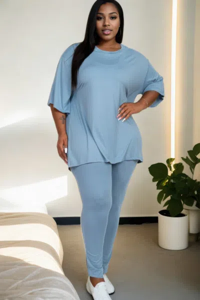 Truedames Plus Size Oversized T-shirt & Leggings Set In Blue