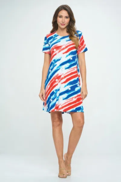 Truedames Short Sleeve And Soft Round-neckline Short Dress In Blue