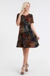 Truedames Plus Size Print Missy Dress Short Sleeve In Brown