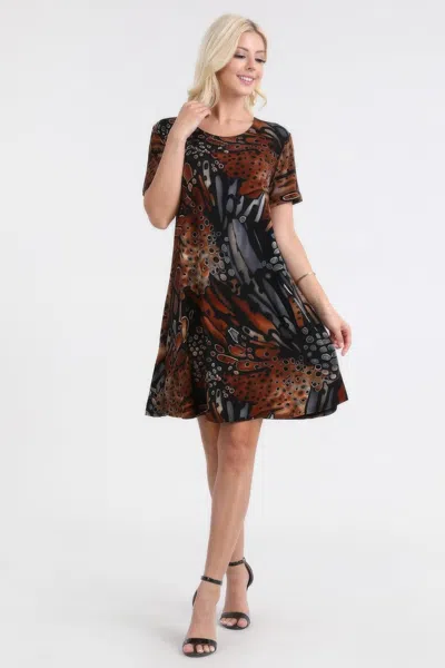 Truedames Plus Size Print Missy Dress Short Sleeve In Brown