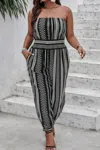 Truedames Plus Size Print Off Shoulder Sleeveless Jumpsuit In Black