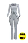 Truedames Plus Size Ribbed Pant Set With Slit Detail In Gray