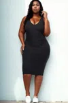 Truedames Plus Size Ribbed Sleeveless Bodycon Midi Dress In Black