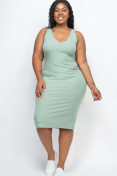 TRUEDAMES PLUS SIZE RIBBED SLEEVELESS BODYCON MIDI DRESS