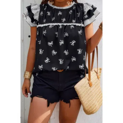 Truedames Plus Size Ruffle Hem Random Print Loose Shirt In Black