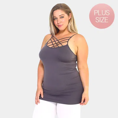 Truedames Plus Size Seamless Triple Criss-cross Front Cami Tank Top In Gray